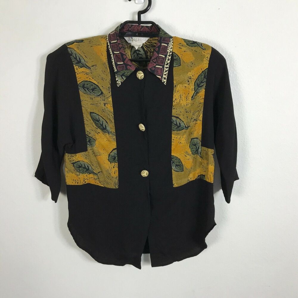 Vintage 1980s‎ Melrose Blouse Size M Multicolor Floral Rayon Blend Short Sleeve